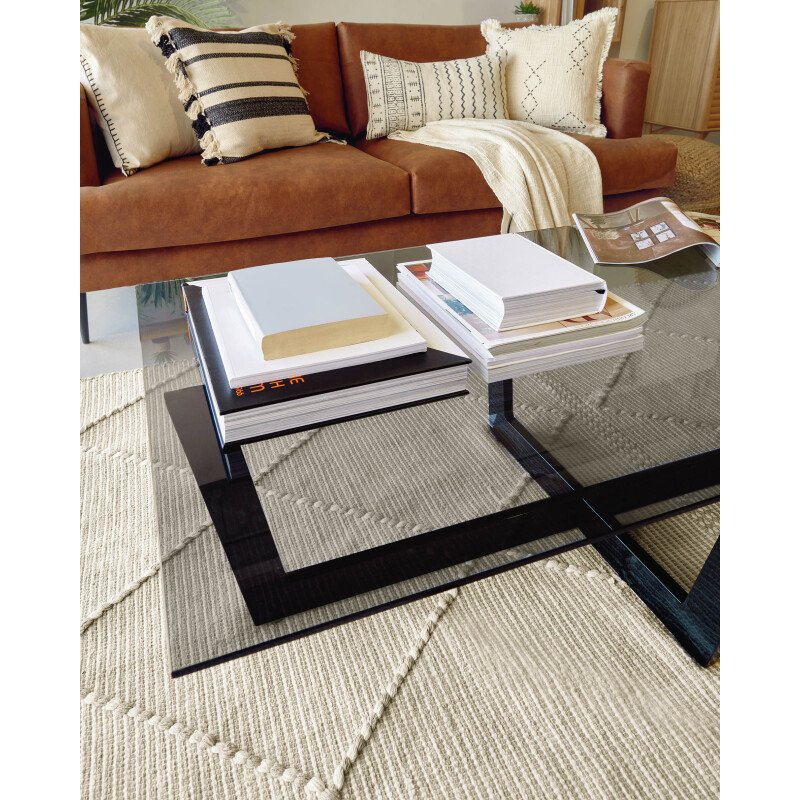 Table basse Plam en verre noir et structure en acier noir 120 x 70 cm