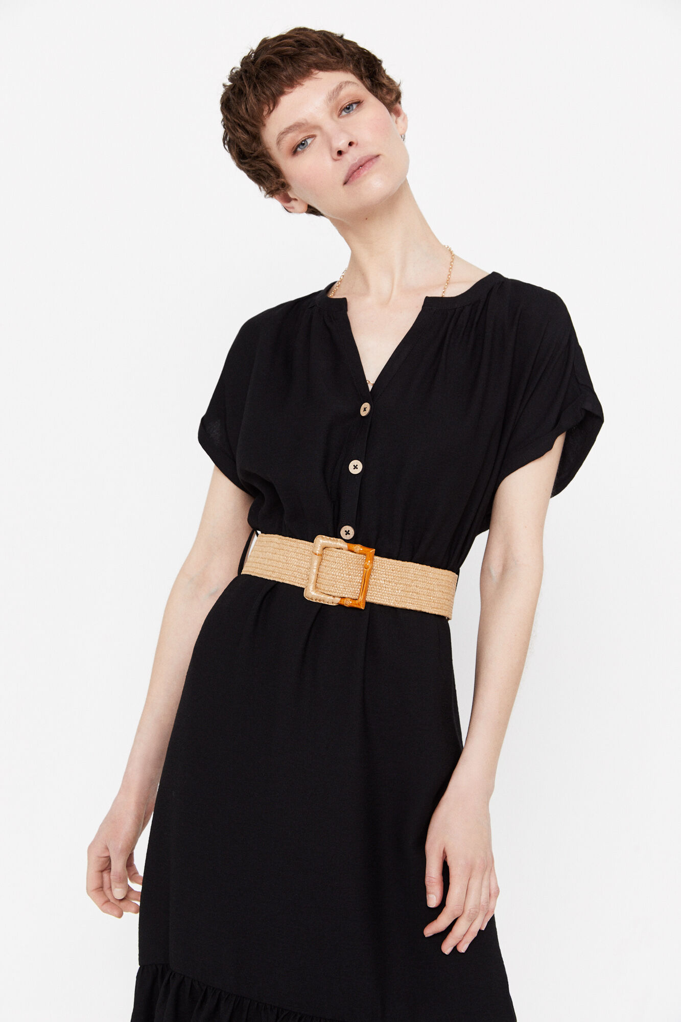 Vestido confortável com cinto - Preto