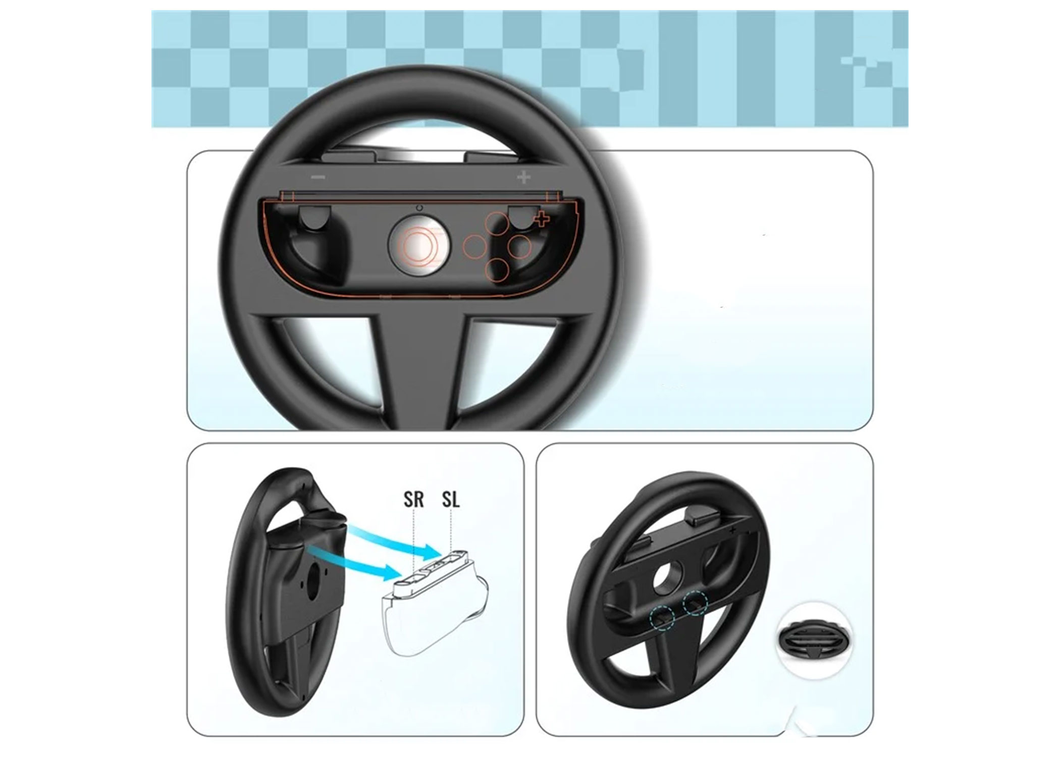(2er Set) Lenkrad Controller Griff Gamepad kompatibel mit Nintendo Switch 2 / Joy-Con / Rennspiel Zubehör - Schwarz