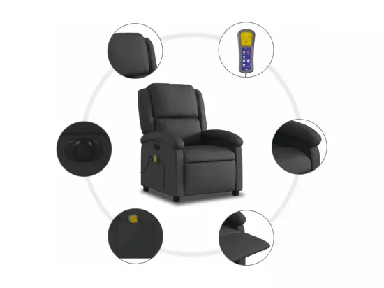 Fauteuil de massage inclinable électrique noir cuir véritable