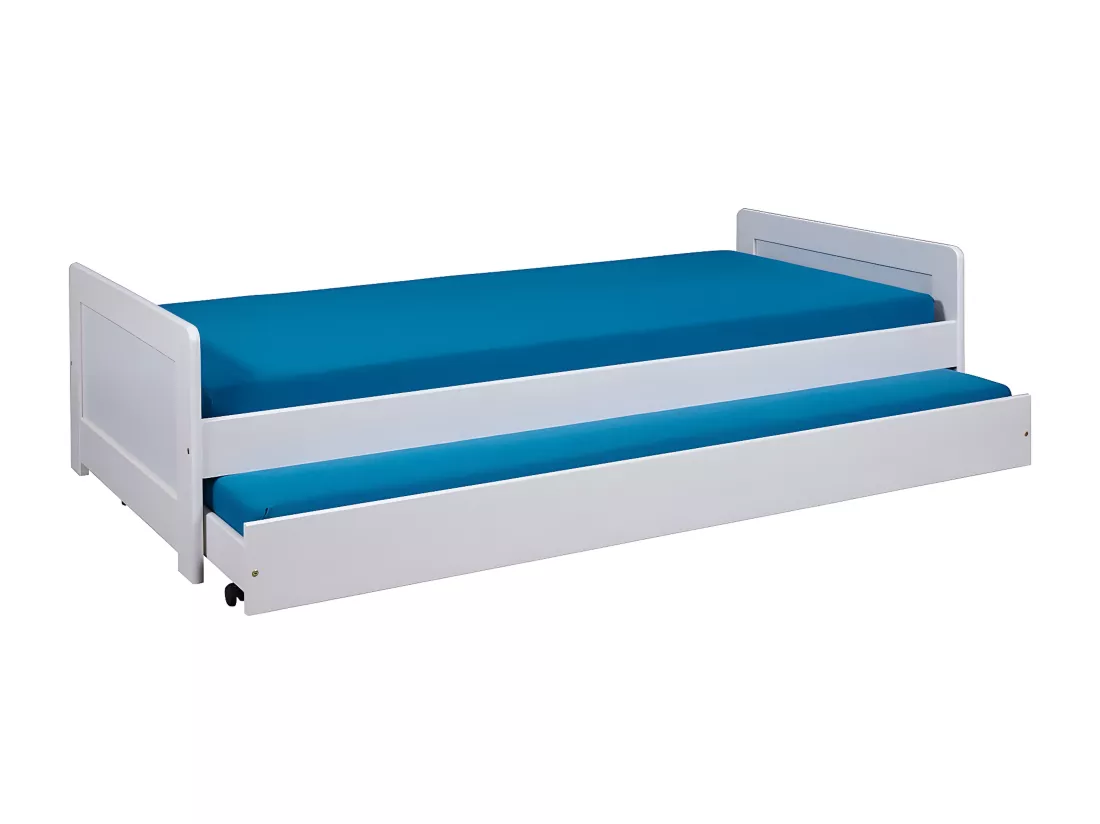 SALLY - Lit Gigogne 90x190 en Bois Massif Vernis Blanc