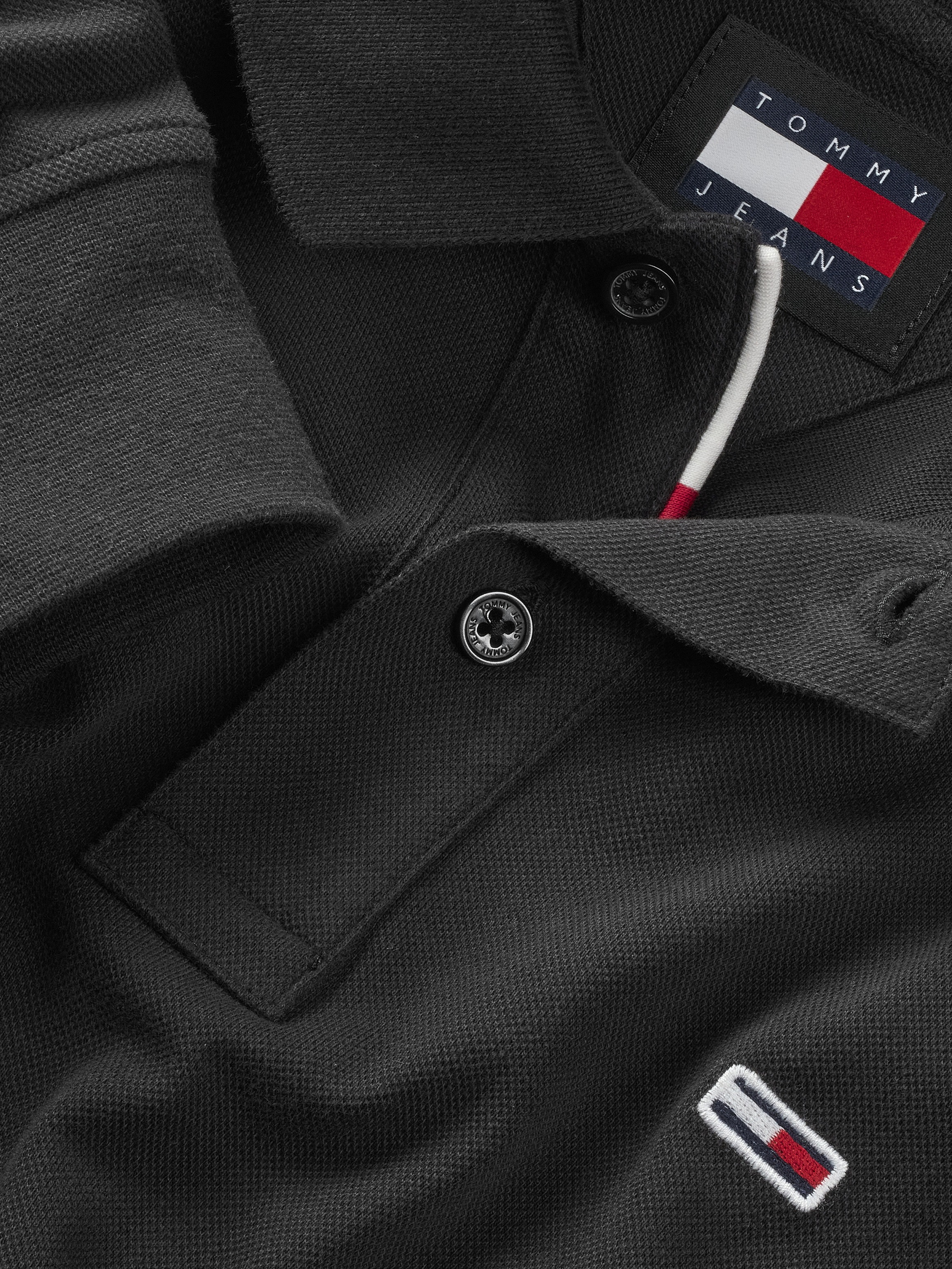 Tommy Jeans Plus Langarm-Poloshirt »TJM SLIM PLACKET POLO LS EXT«, in Grossen Grössen, Logostickerei