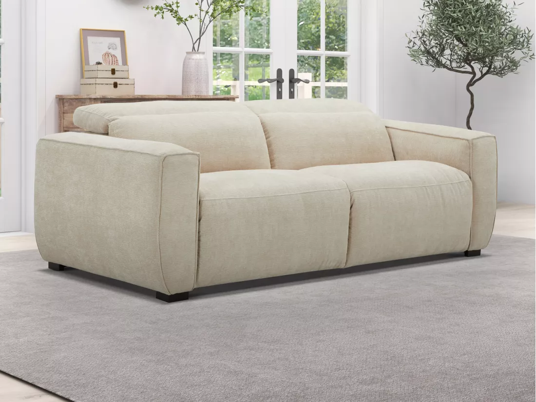 Canapé 3 places et fauteuil relax électrique en tissu beige LAGUNDI