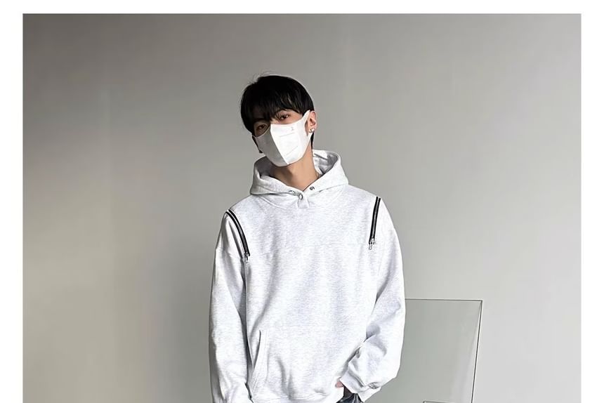Zoslane - Mock Neck Plain Hoodie