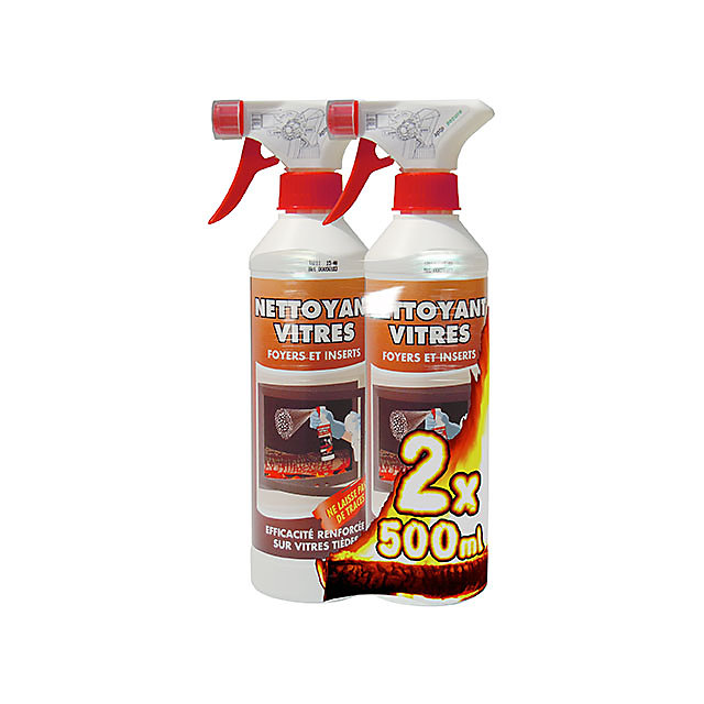 Lot de 2 nettoyant vitres, foyers et inserts en flacon de 500 ml