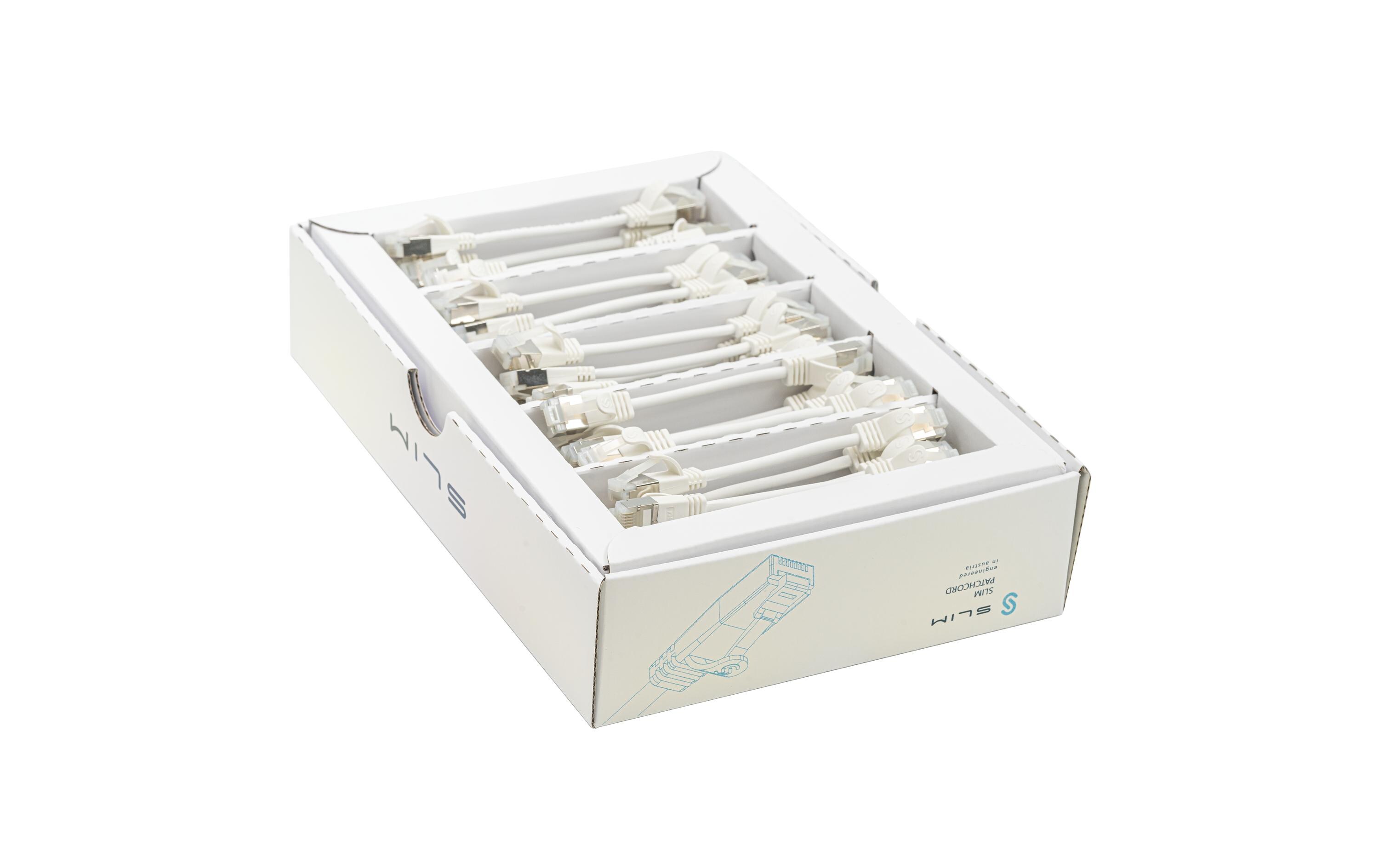 Slimpatchkabel RJ-45, Cat 6A, U/FTP, 0.1 m, Weiss, 50-Pack<br>SLIM Multipack, 50x 0.1m KAT6A Patchkabel, weiss