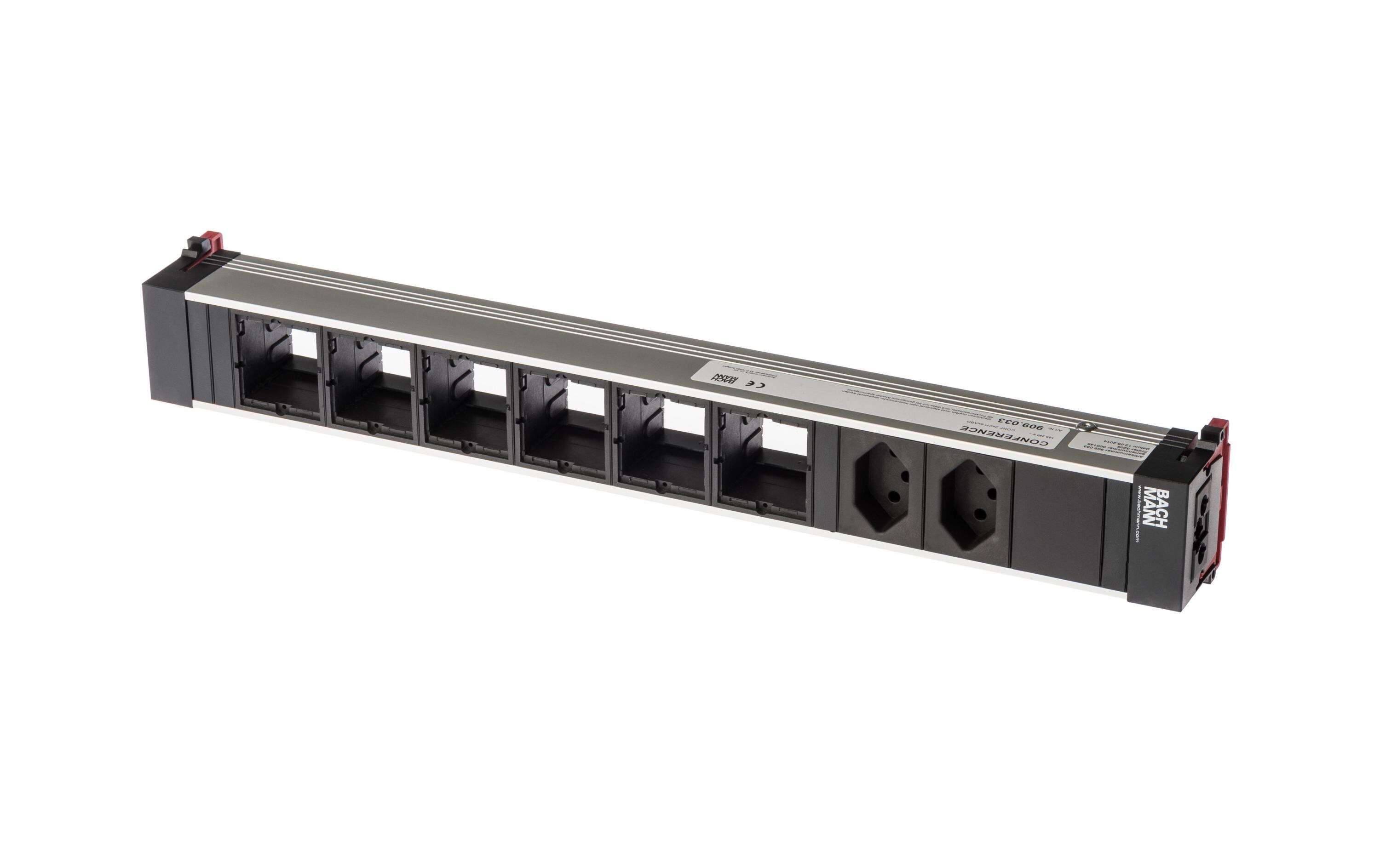 Einbausteckerleiste Top Frame 2x T13, 6x ABD<br>8-fach-Steckdosenleiste mit 6 freien Plätzen