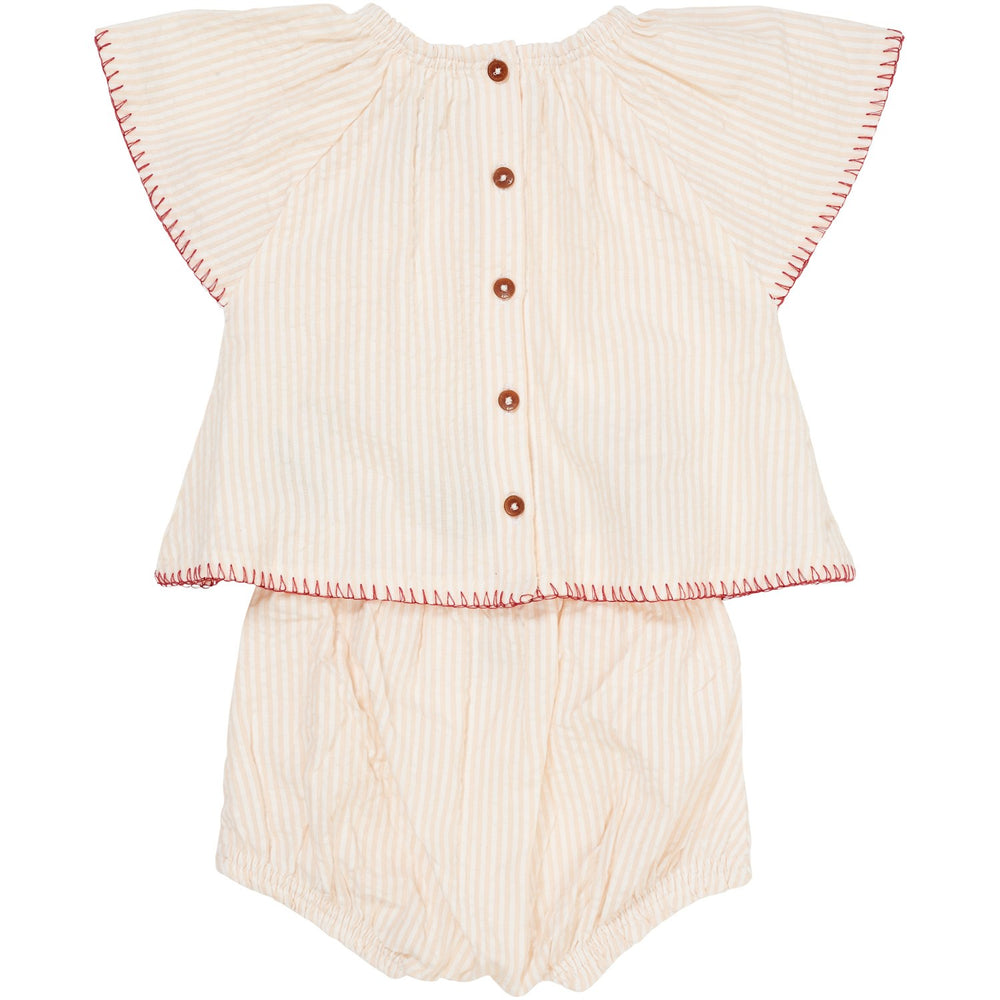 Køb COPENHAGEN COLORS Dusty Rose W Cream Stripe W. Berry Seersucker Baby Sæt W. Embroidery