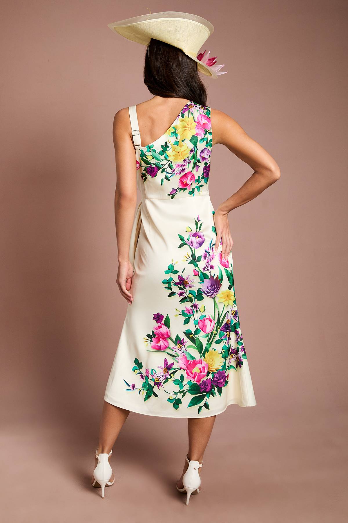 Coast Robe Midi En Satin À Imprimé Floral Positionné Avec Nœud Détail Lisa Tan