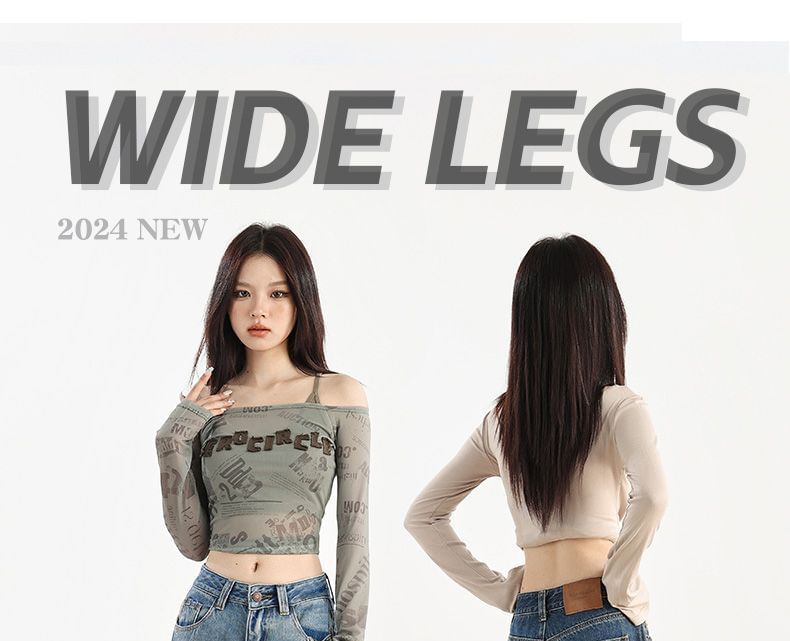Denimot - Middelhoge gewassen fleece-gevoerde wijde jeans (verschillende designs)