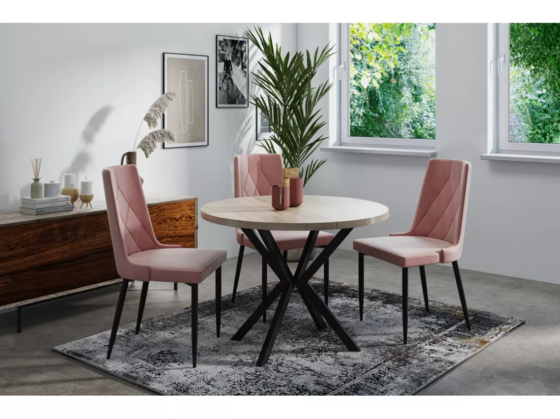 Table à Manger Extensible Ronde - Table Style Loft Avec Pieds En Métal - 100 à 176 Cm - Table Ronde Style Industriel Pour Le Salon - Compacte - Chêne Sonoma/noir -