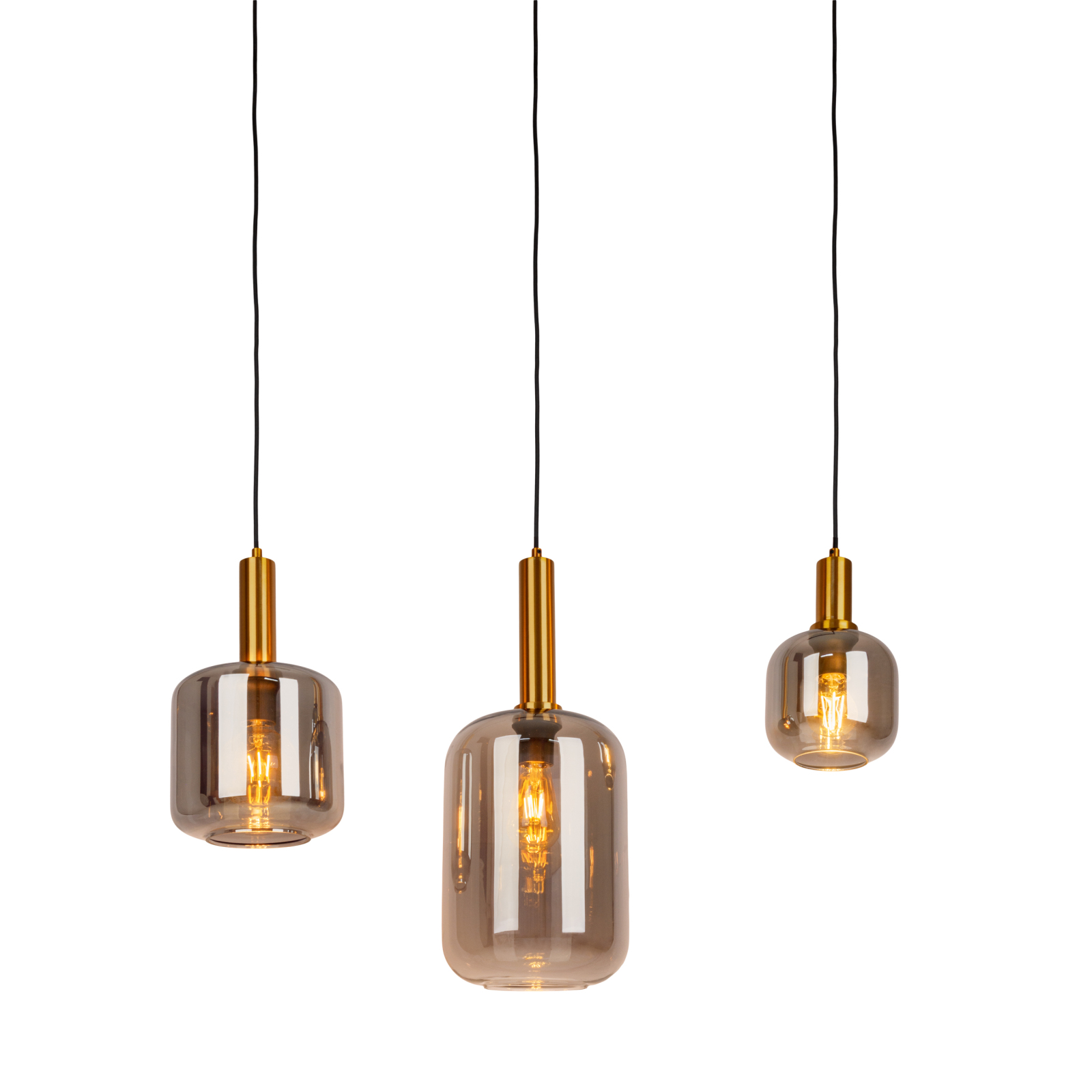 Pendelleuchte FUMO - schwarz-gold - Rauchglas - 3-flammig