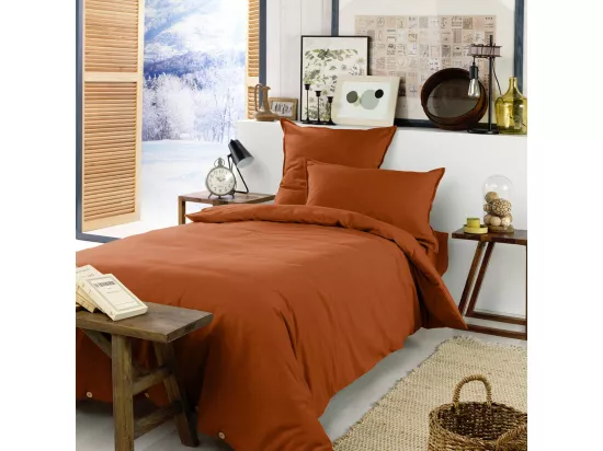 HEDDA - Housse de Couette 140x200cm Flanelle de Coton Coloris Tomette