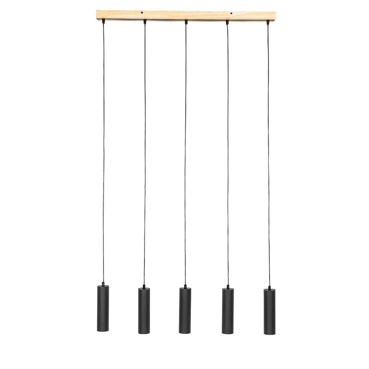 Moderne hanglamp zwart met hout 5-lichts - Jeana