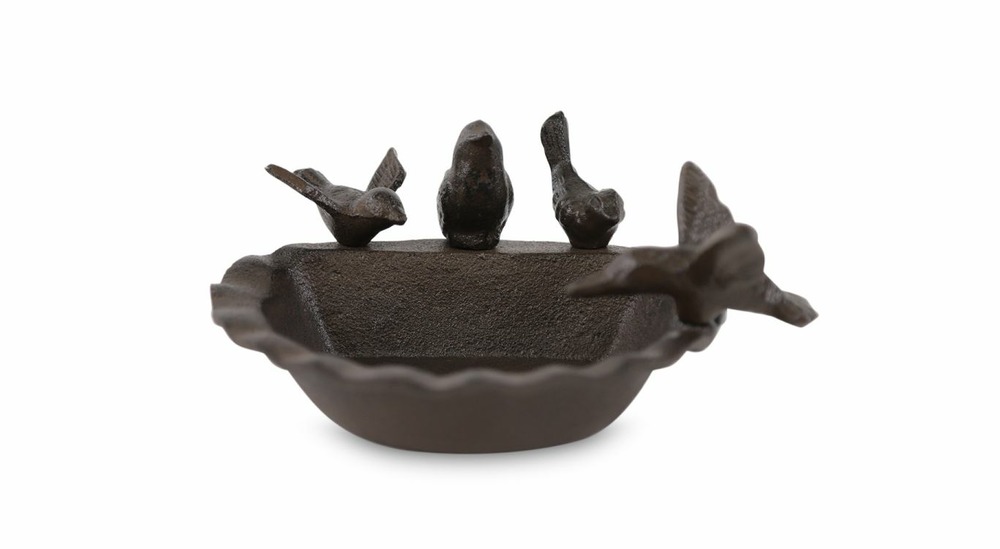 Abreuvoir 4 oiseaux fonte fonte marron 21.5x18.5x9cm