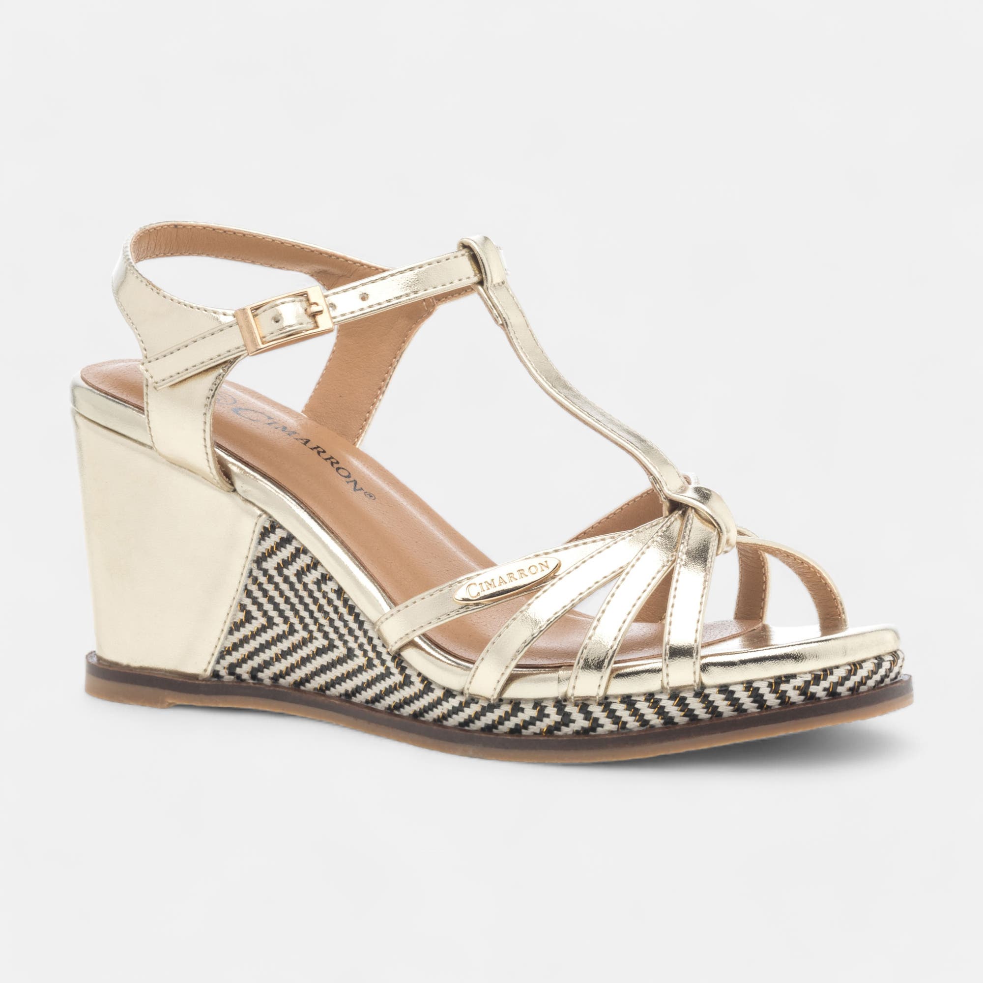Nu-pieds à talon compensé Femme or