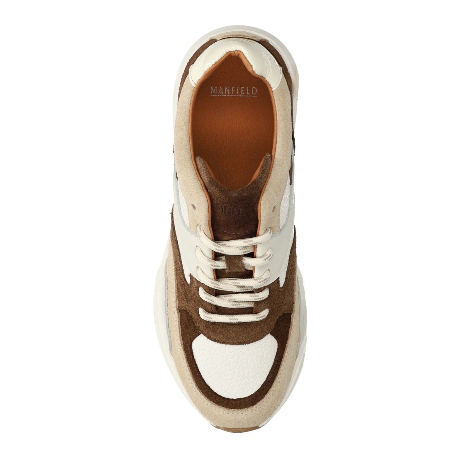 Beige leren sneakers met multicolor suède details