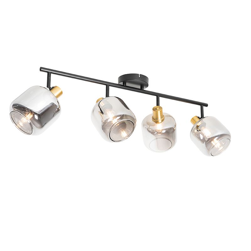 Plafondspot zwart met goud met smoke glas 4-lichts - Zuzanna
