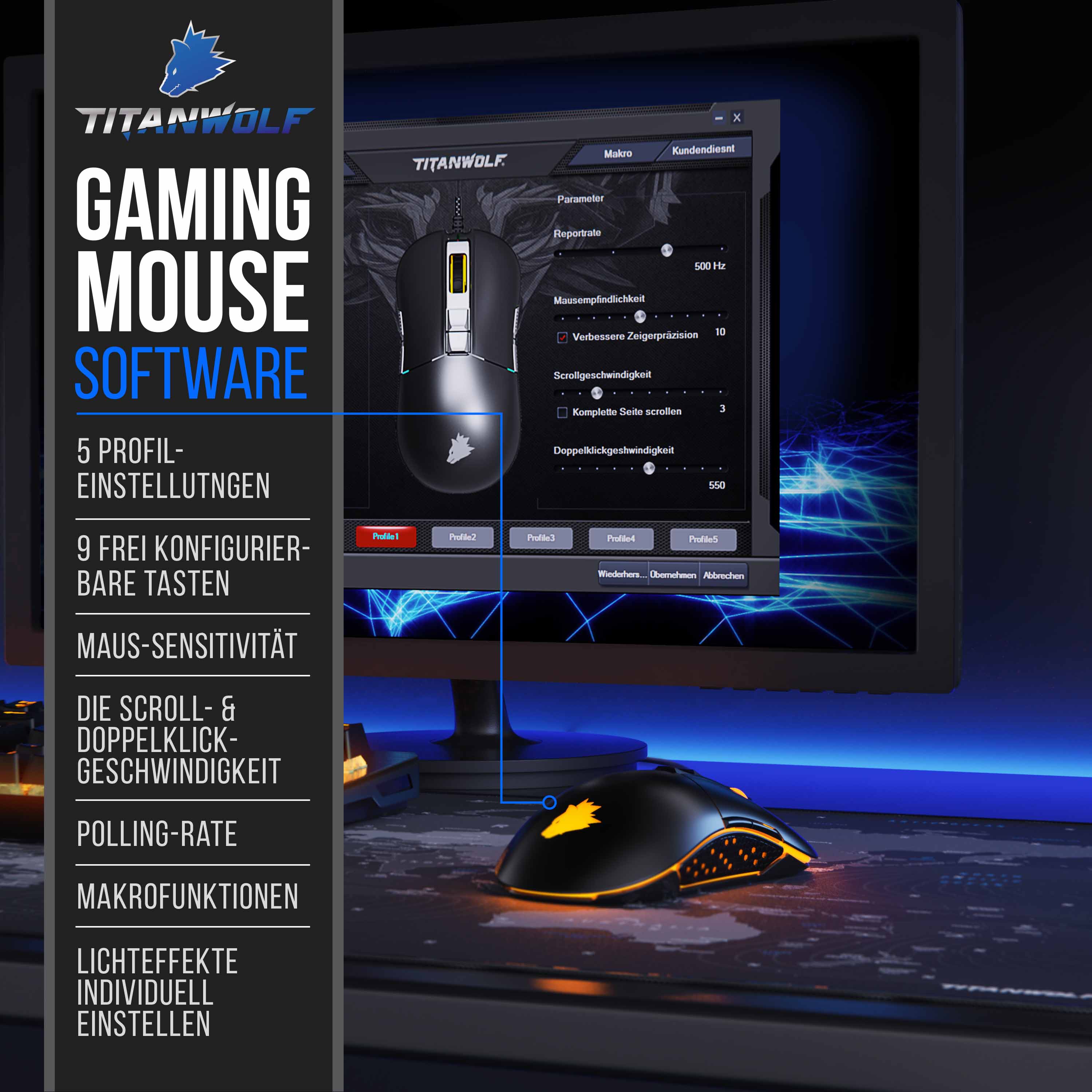 Titanwolf Mechanische Tastatur + Maus + Mauspad Gaming Set Enforcer Parity Gaming Bundle