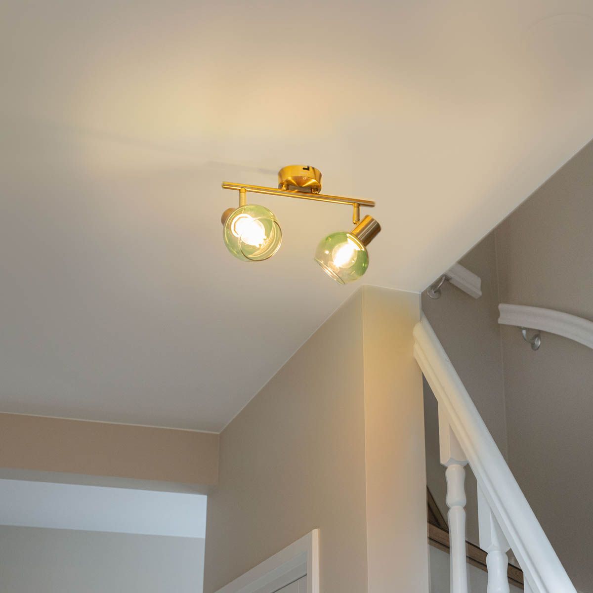Art Deco spot goud met groen glas 2-lichts - Vidro