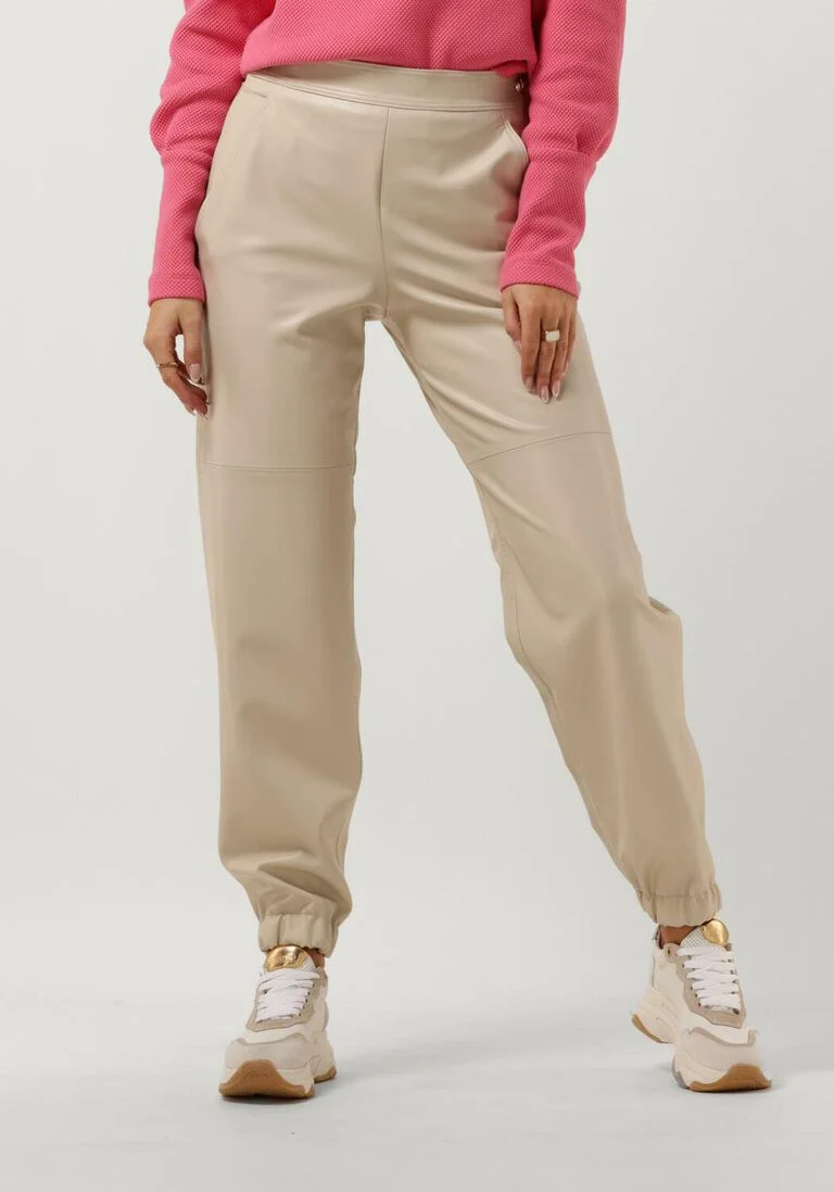 VANILIA beige vanilia pantalon faux leather side zip