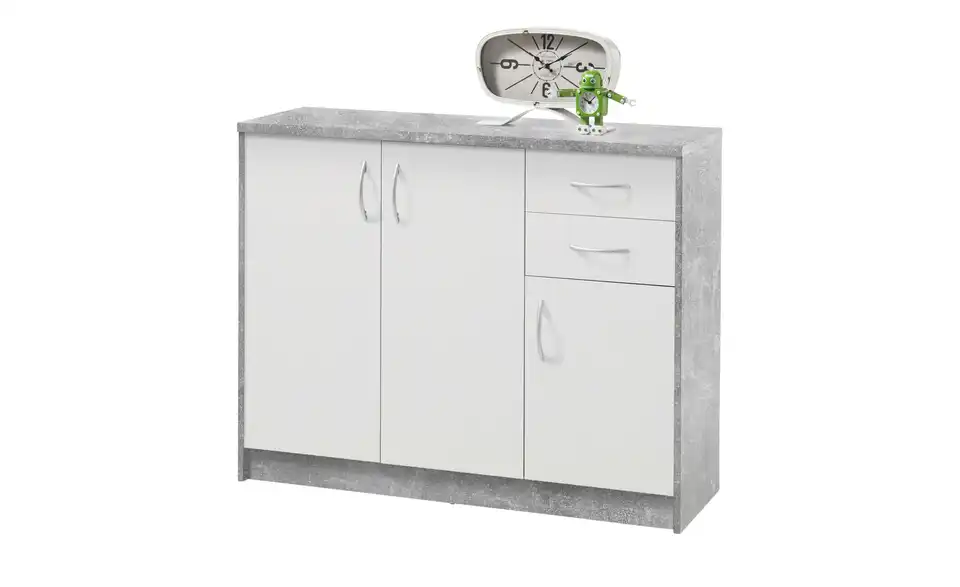 Kommode Optimus Weiß, Betonoptik Ausführung III (3 Türen/2 Schubkästen) 86 cm