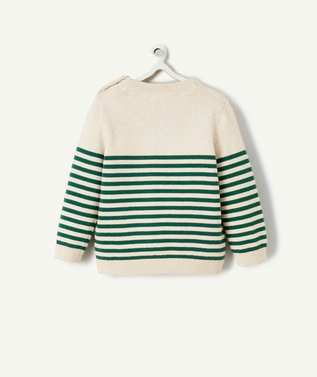 PULL EN TRICOT BÉBÉ GARÇON À RAYURES VERTES MESSAGE BORN TO LOVE