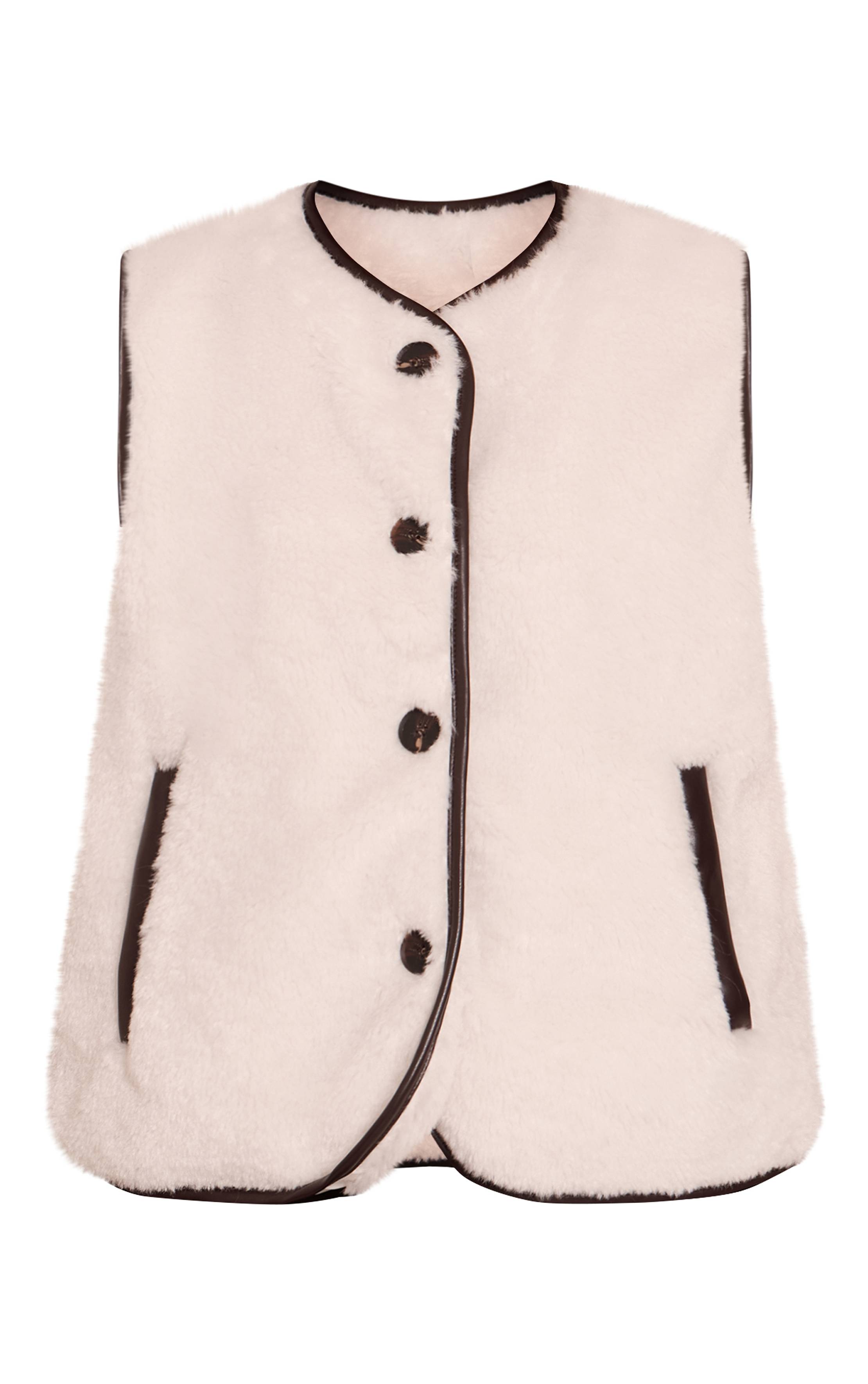 Crème Gilet En Imitation Mouton Retourné Avec Finitions Synthétiquecuir