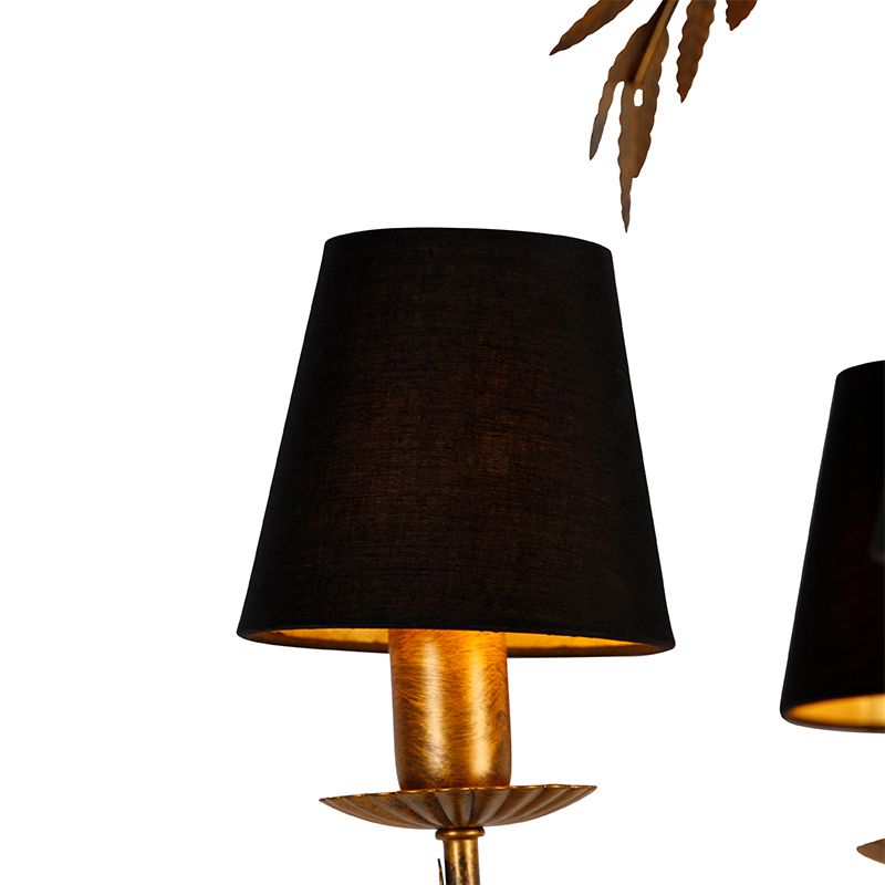 Kroonluchter goud met katoenen klemkap zwart 5-lichts - Botanica