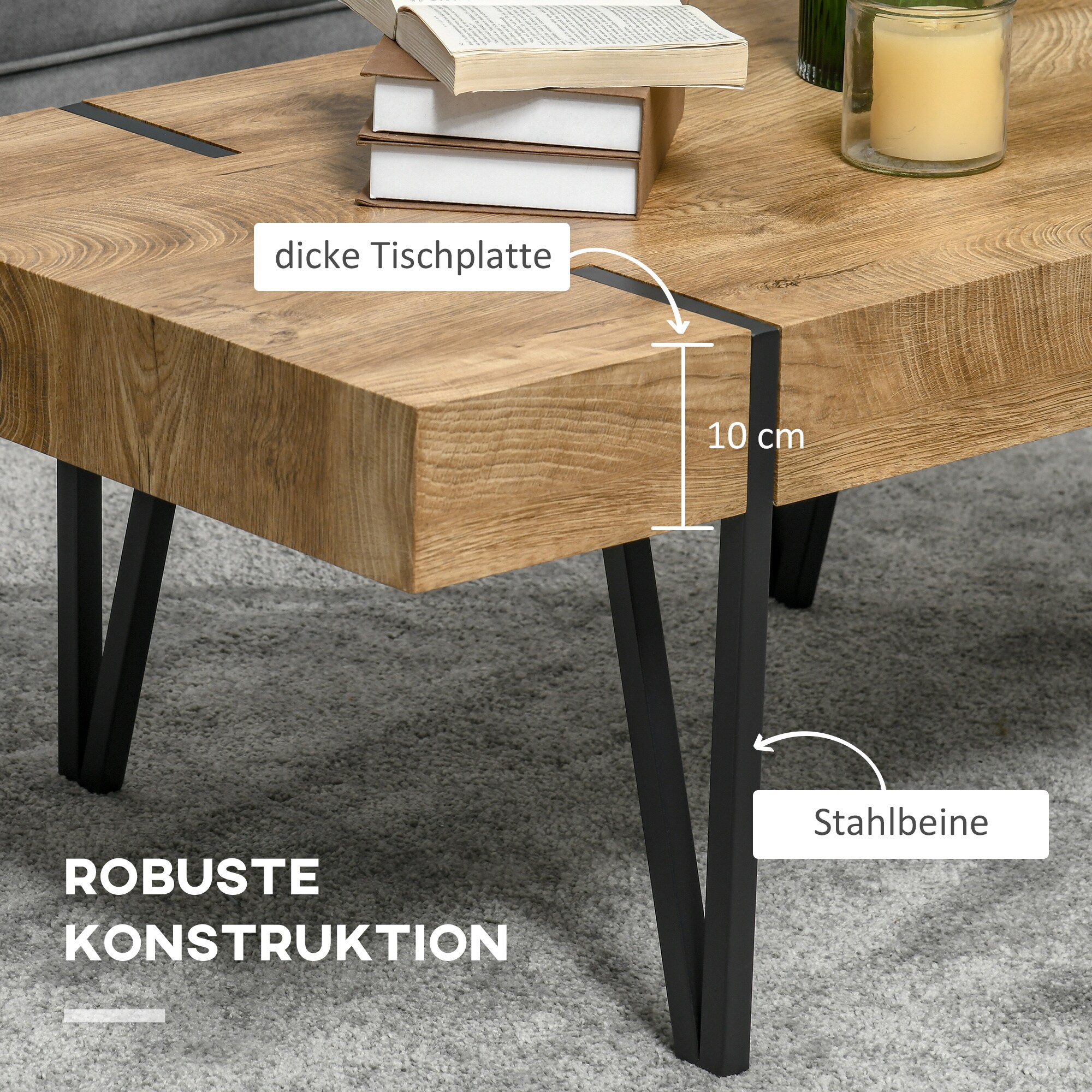HOMCOM Couchtisch mit verstellbaren Fußstützen natur 105L x 60B x 42H cm
