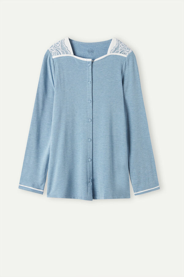 Camiseta romântica para quarto, em modal e lã, com fenda frontal.