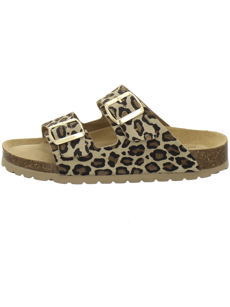 Pantoletten Damen Zweischnaller leo-beige
