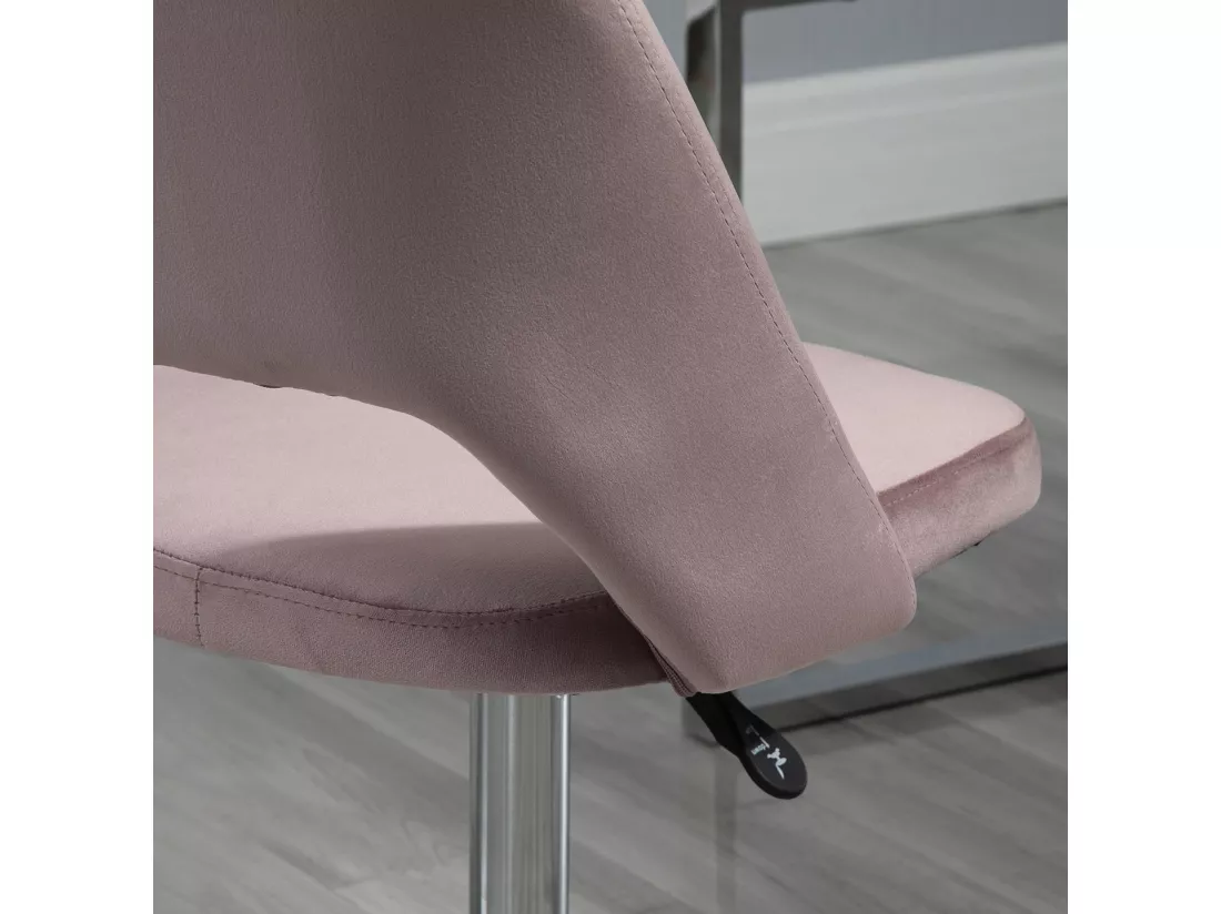 Vinsetto Chaise de bureau design contemporain dossier ergonomique ajouré strié hauteur réglable pivotante 360° piètement chromé velours rose poudré