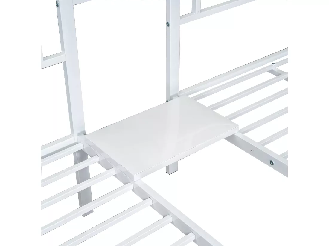 Lit superposé triple 3x90x200cm avec échelle et un plateau - cadre en métal - Blanc