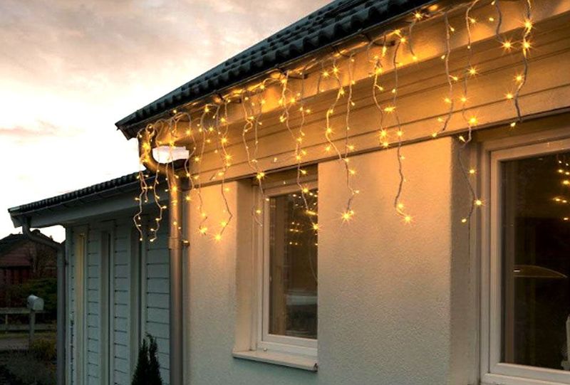 FlinQ - IJspegel Lichtslinger - Warmwit - 200 LED - 14 meter - Kerstverlichting Buiten
