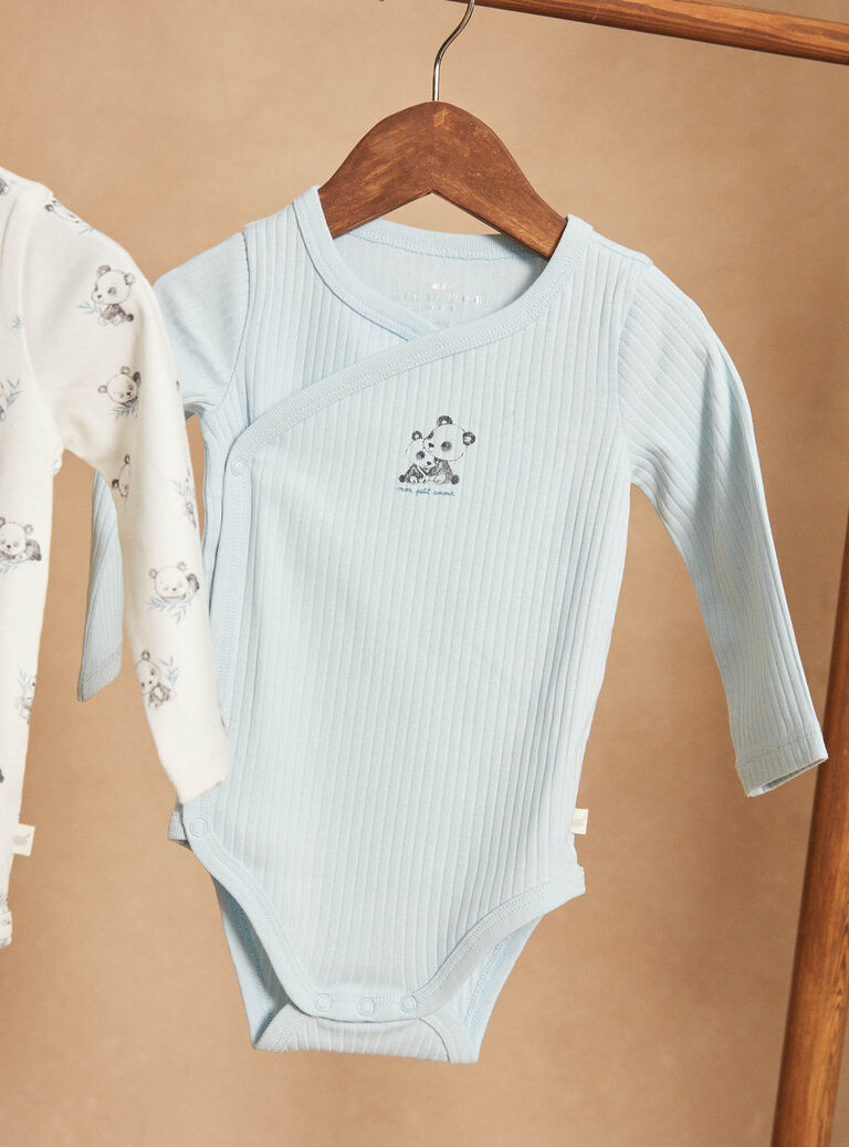 Lot de 2 bodys bleu glacier et écru en coton biologique