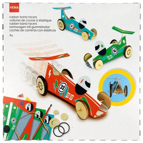 kit créatif avec 3 rubber band racers