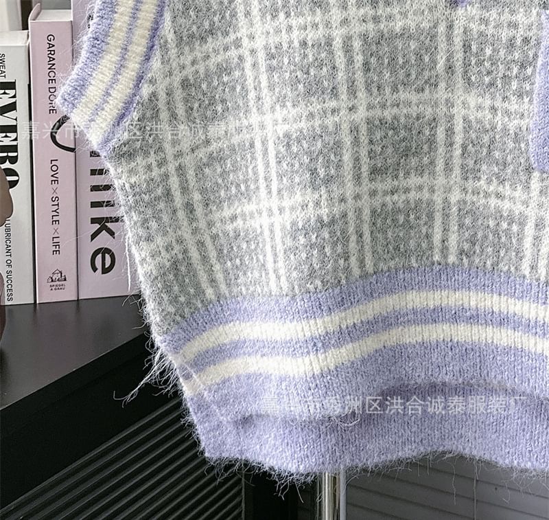 staybabes - V-hals geruite gestreepte trui met split