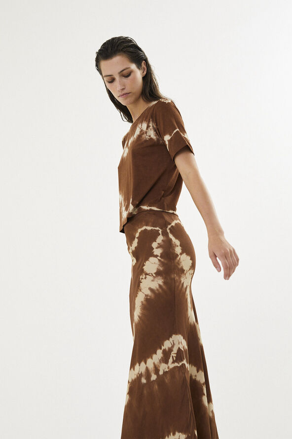 Rabens Saloner Nebula long bias skirt - Lucilla Cacao combo