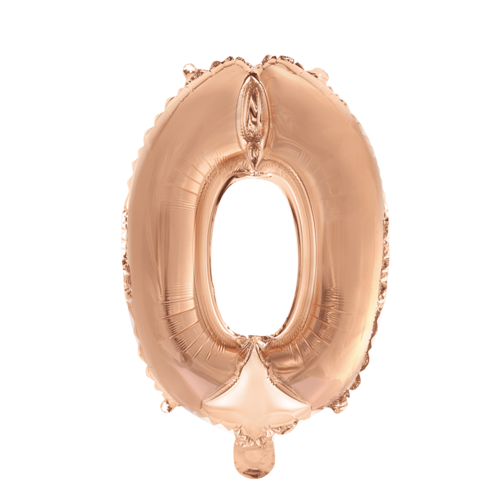 Folie Ballon Cijfer 0 Rose Goud 41cm met Rietje