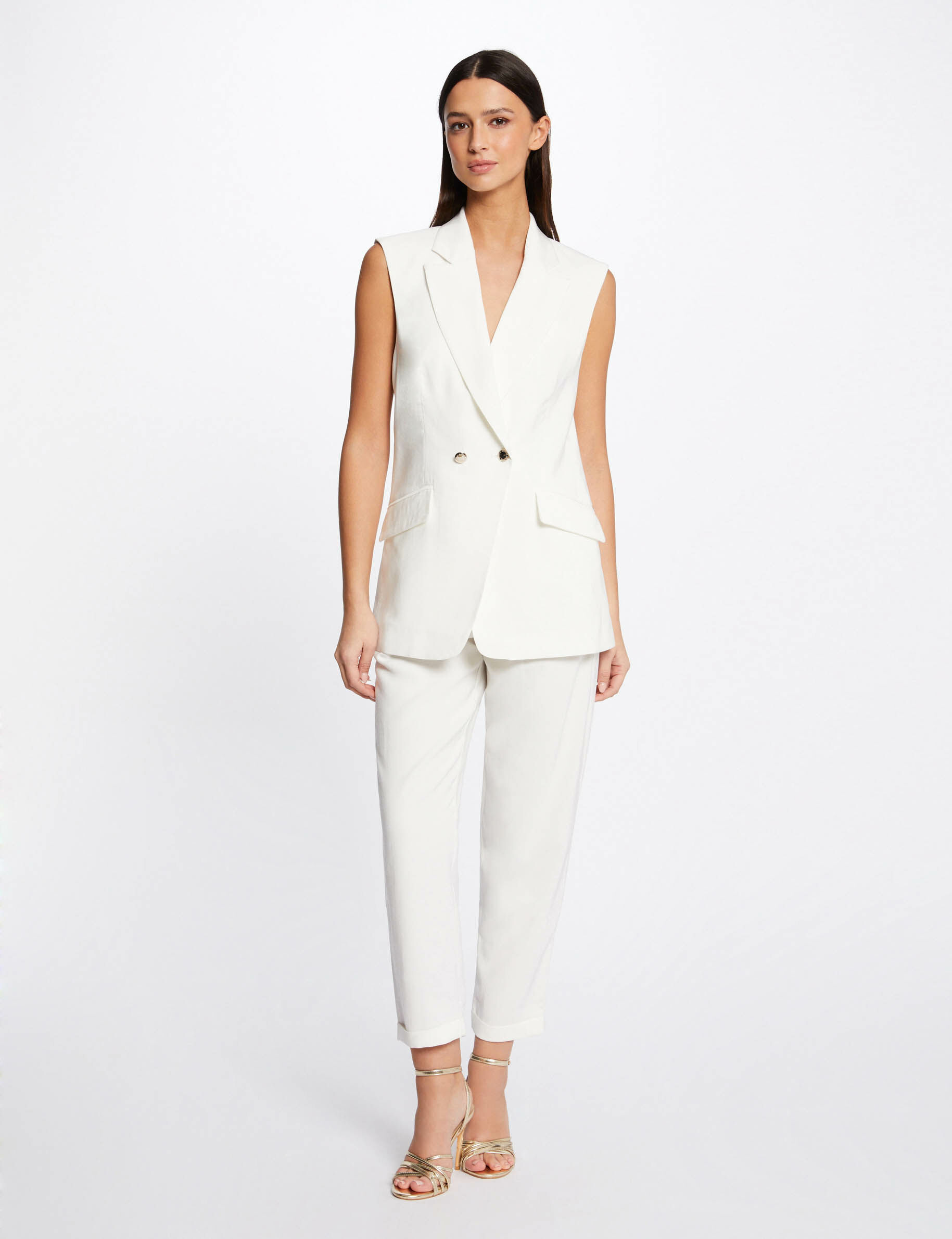 Pantalon droit fluide 7/8ème ecru femme - ecru