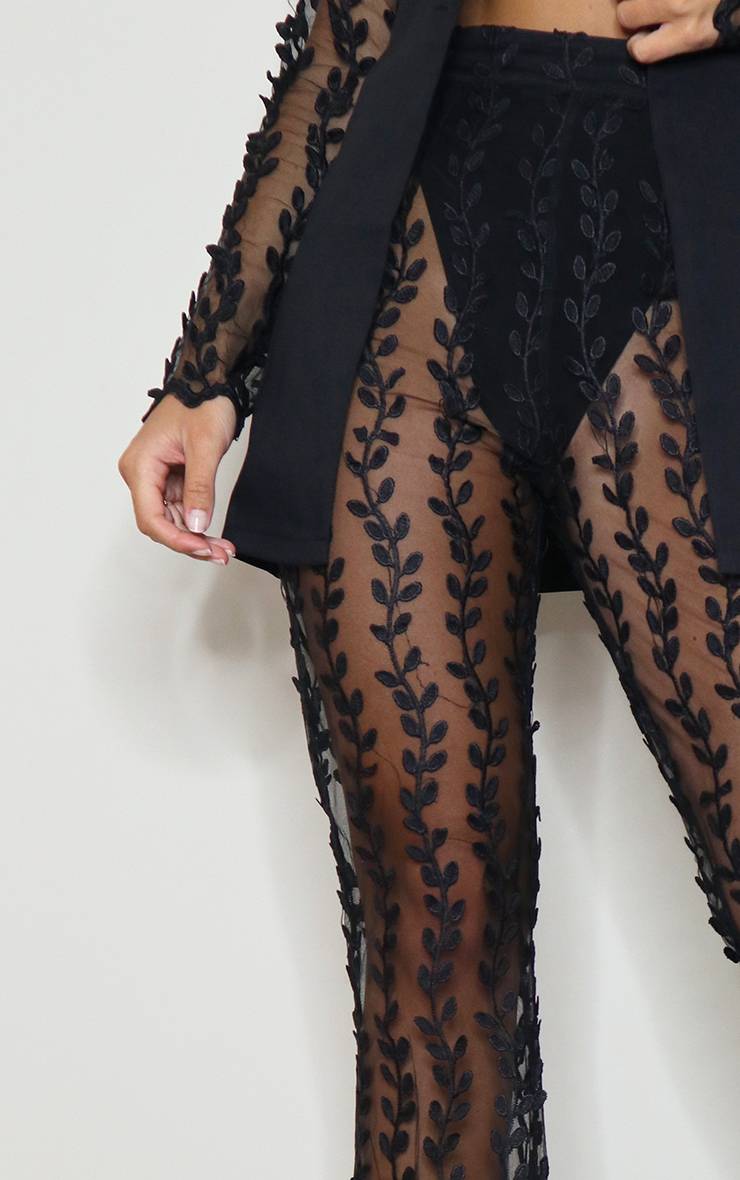 Noir Pantalon Évasé En Dentelle Transparente Tissée