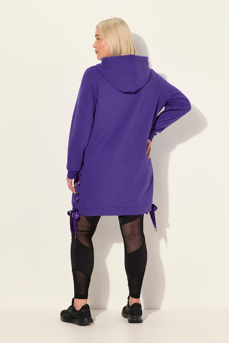 Long-Hoodie, Satinbänder, Kapuze, Langarm