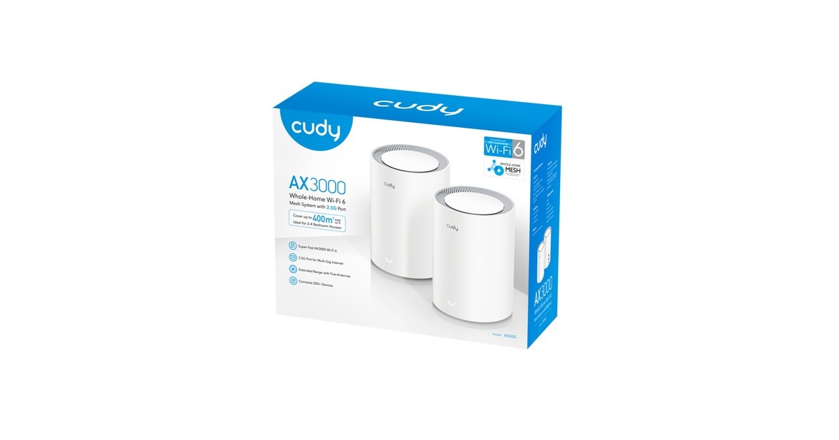 CudyAX3000 2.5G Mesh Wi-Fi 6 System (2-Pack) mesh router  (Wit)