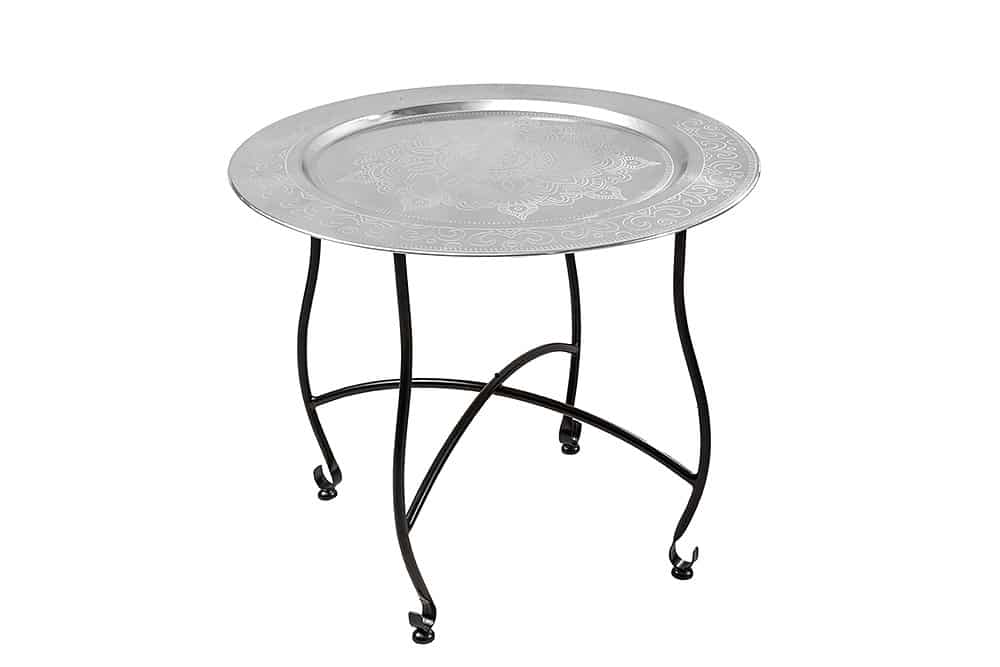 Runder Couchtisch MARRAKESCH 60cm silber Teetisch abnehmbares Tablett klappbar