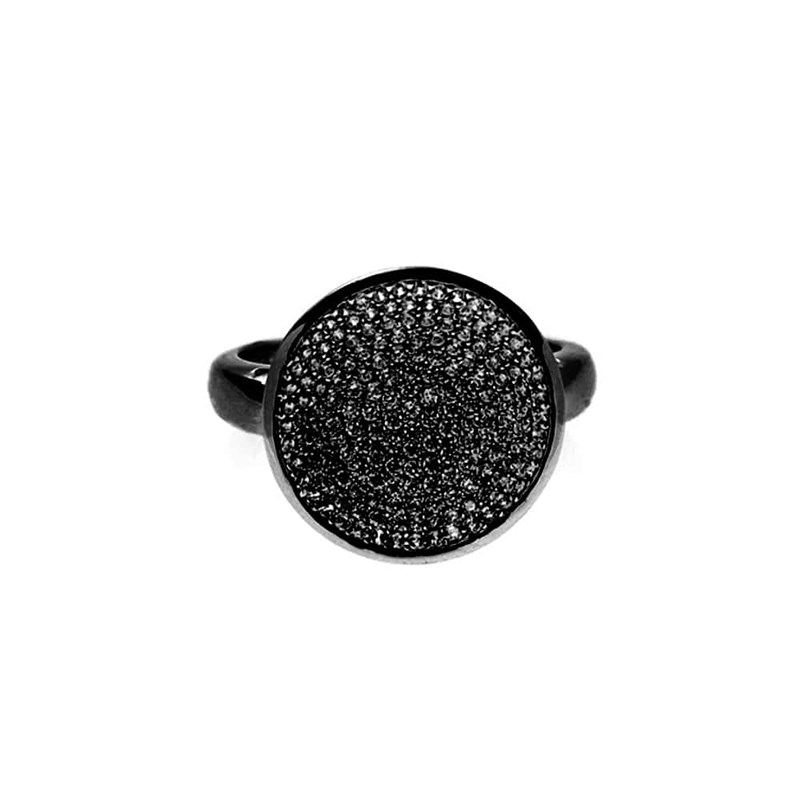 Bague Argent Noire Ronde Creusée Scintillante