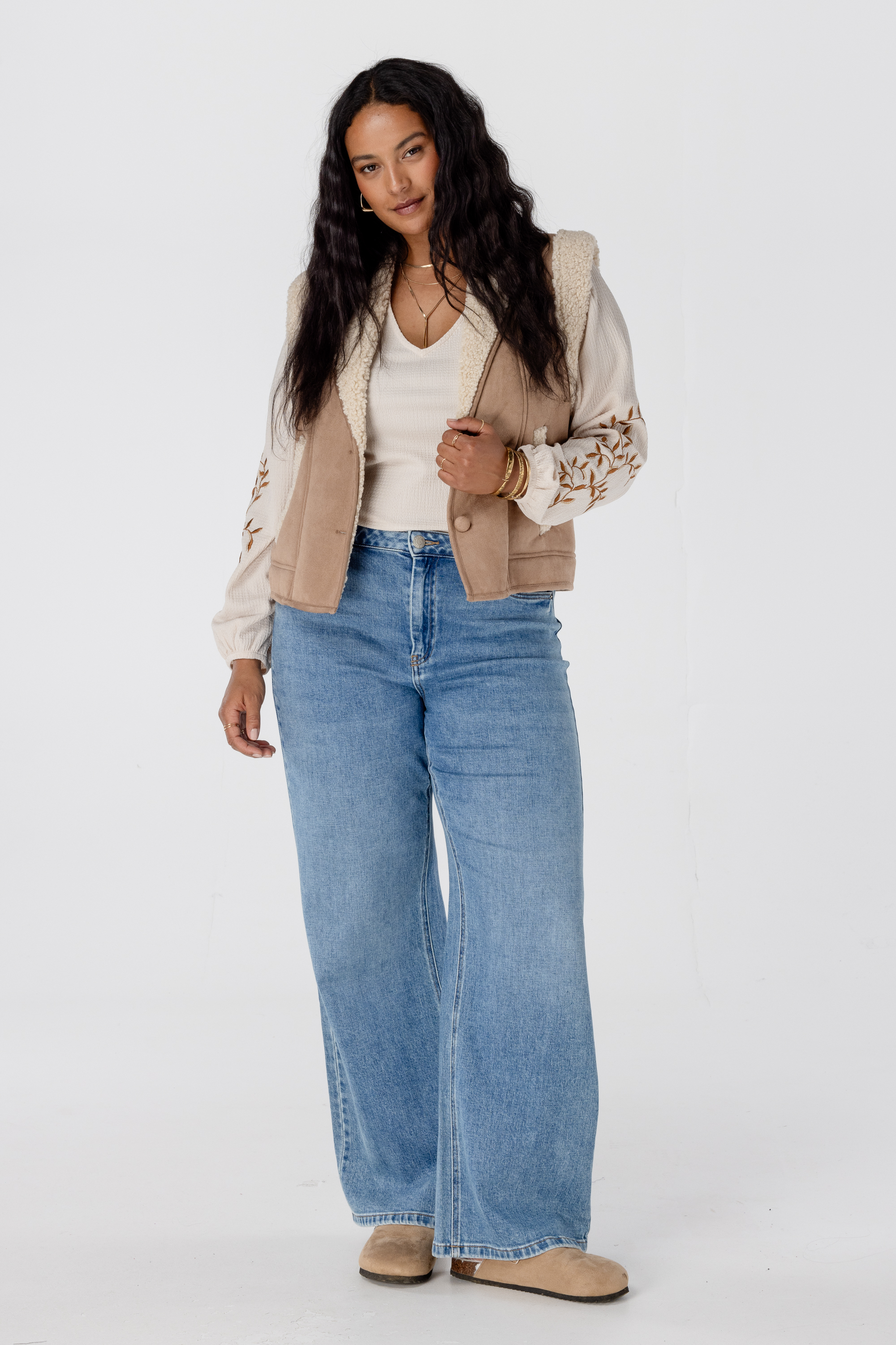 Gilet met teddy voering camel