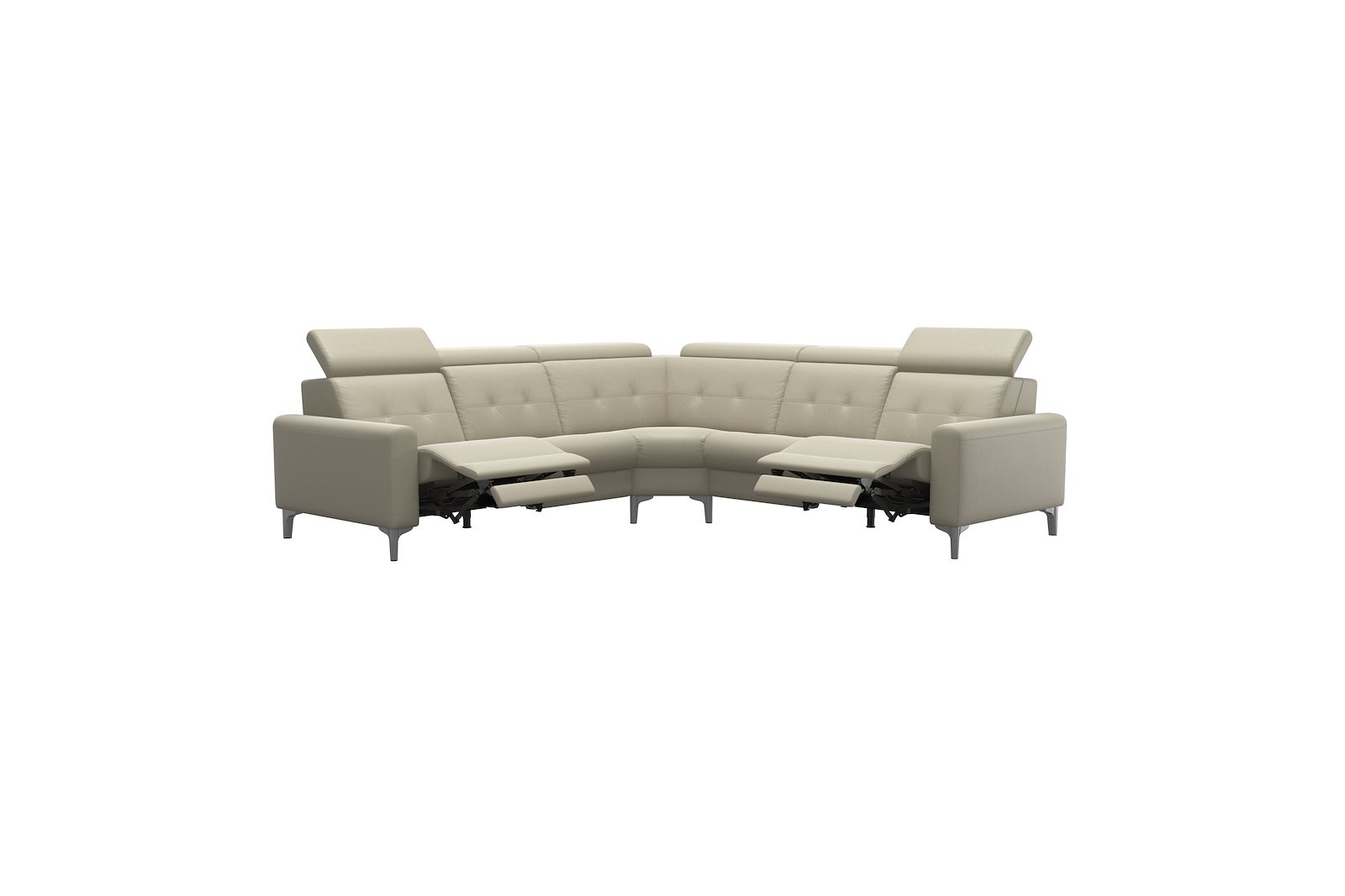 Anna C22 hjørnesofa (PMCMP) Hud Paloma Light Grey med A1 arm og polerte organiske alu ben, 14 cm. (Power-Manual-CornerManual-Manual-Power)