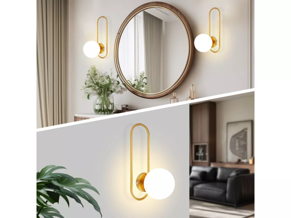 NETTLIFE Applique murale d'intérieur E14 boule de verre doré rétro moderne éclairage mural de chambre à coucher