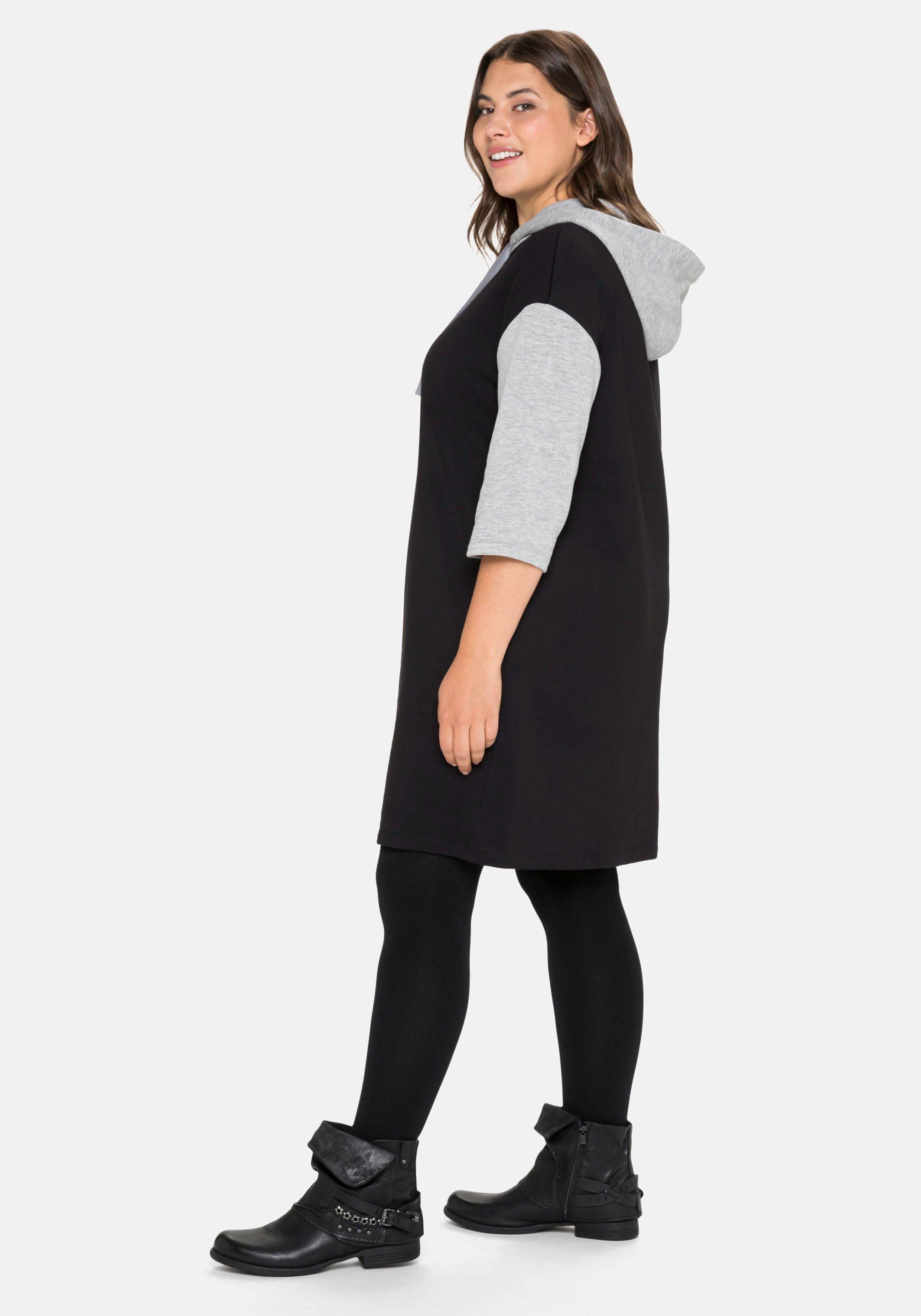 Sweatkleid mit Kapuze und Kontrastdetails